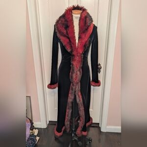 Betsey Johnson Black Jacket with Red Faux Fur Accent